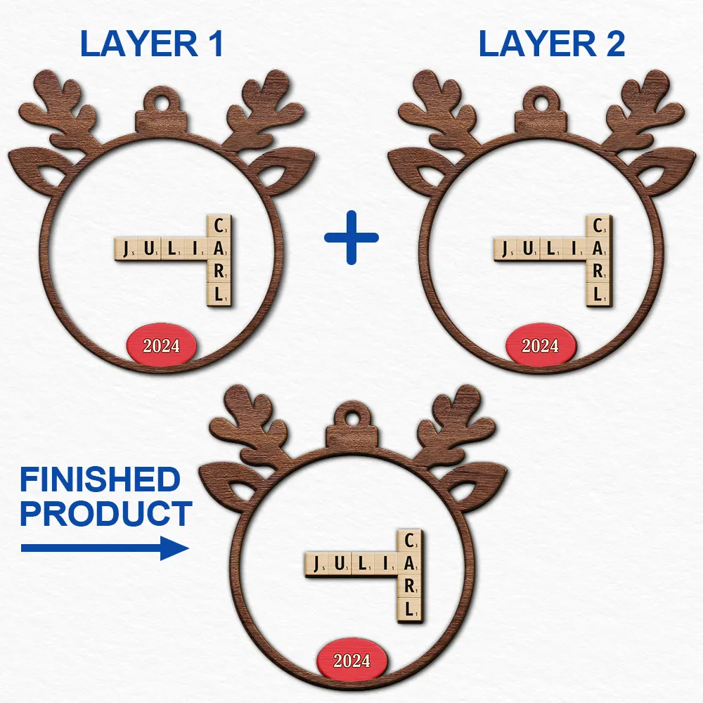 Gift For Grandma,Gift For Grandpa,Gift For Grandparents - Crossword Our Grandkids Reindeer - Personalized 2-Layered Wooden Ornament