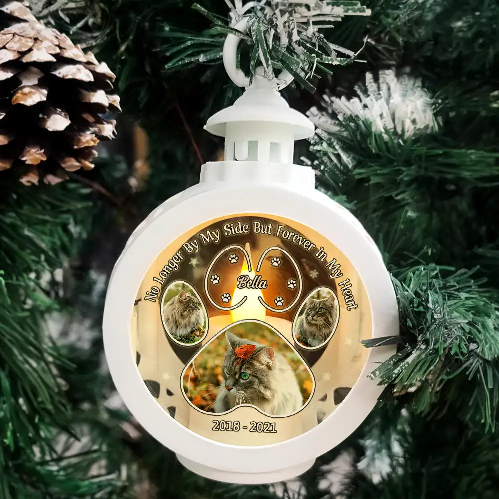 Memorial, Pet Lovers, Dog Lovers, Cat  - Custom Photo Pawprint Your Light Will Always Shine In Our Hearts - Personalized Candlelight Lantern Ornament
