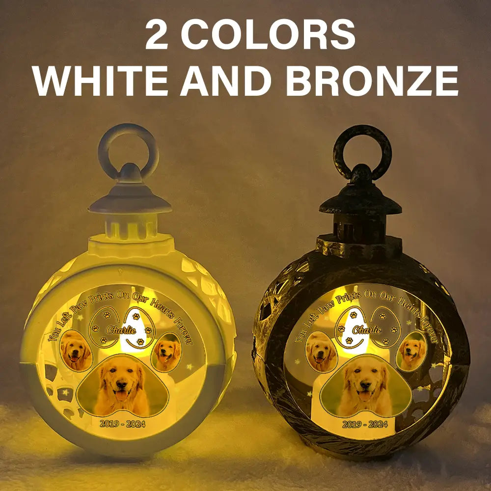 Memorial, Pet Lovers, Dog Lovers, Cat  - Custom Photo Pawprint Your Light Will Always Shine In Our Hearts - Personalized Candlelight Lantern Ornament
