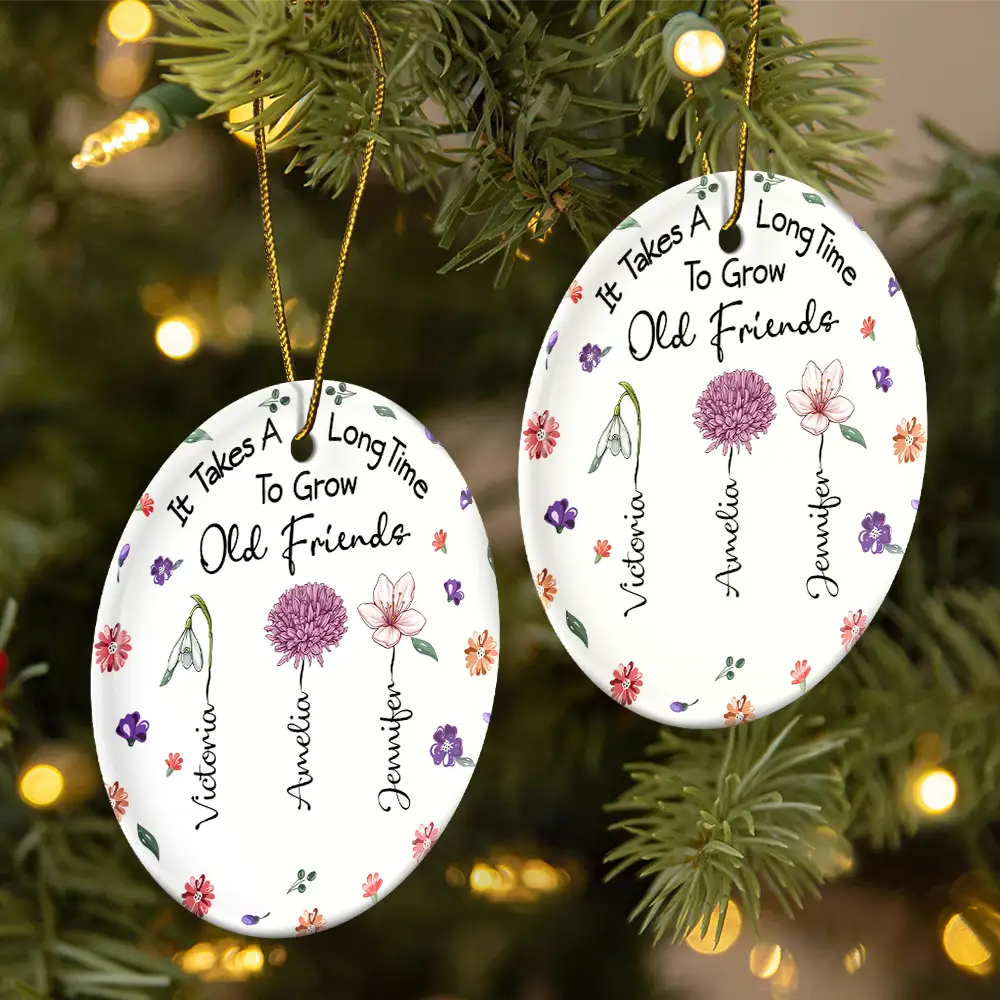 Gift For Sisters, Gift For Bestie, Gift For Sibling - It Takes A Long Time To Grow An Old Friend - Personalized Circle Ceramic Ornament
