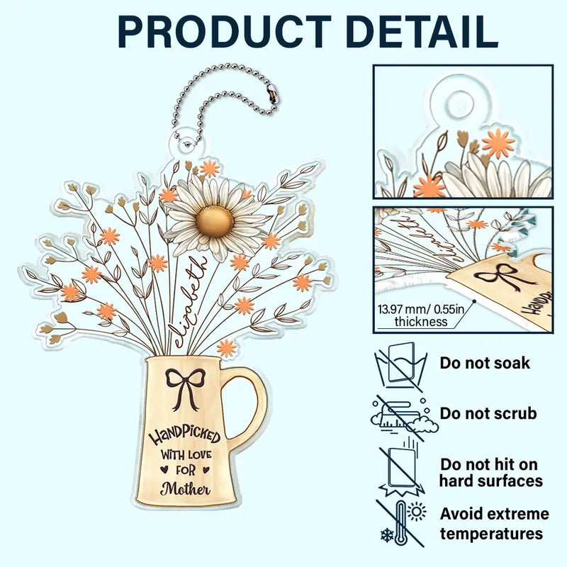 Gift For Mother, Gift For Grandma - Birth Flowers Handpicked With Love For Mom Mama Nana - Personalized Acrylic Car Hanger