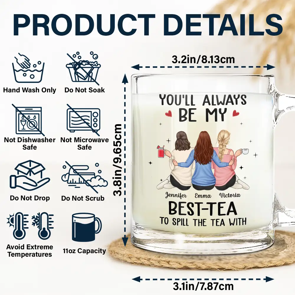 Gift For Bestie,Gift For Sisters,Happy - Besties Hugging You'll Always Be My Best-Tea - Personalized Glass Mug