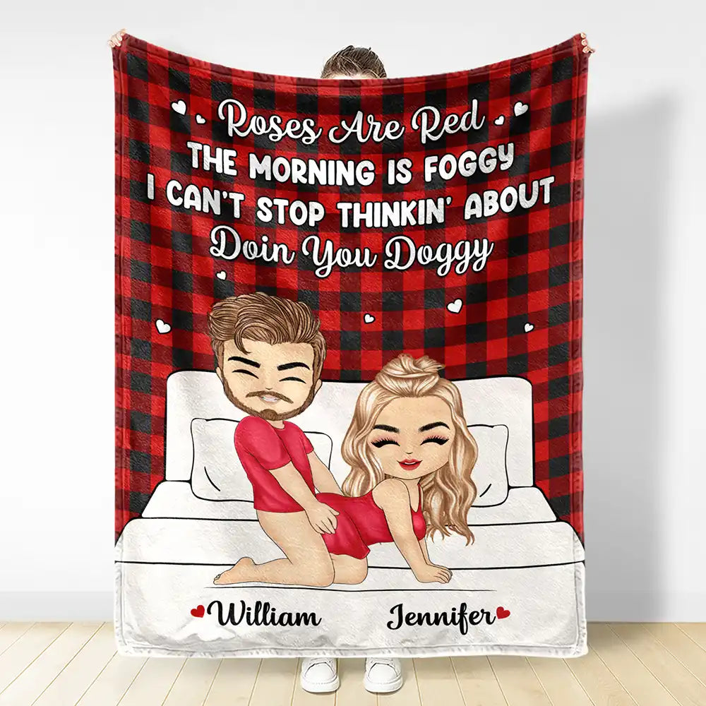 Gift For Couples, Gift For Boyfriend, Gift For Husband, Gift For Wife, Gift For Girlfriend - Roses Are Red The Morning Is Foggy - Personalized Fleece Blanket, Sherpa Blanket
