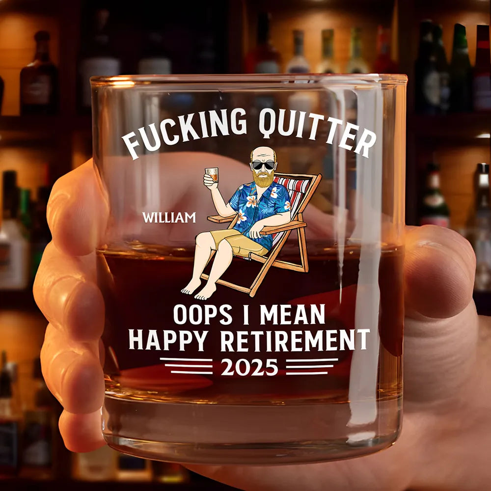 Retirement, Gift For Grandparents, Parents, Gift For Yourself, Gift For Men, Gift For Women, Gifts For Colleagues - Oops I Mean Happy Retirement - Personalized Whiskey Glass