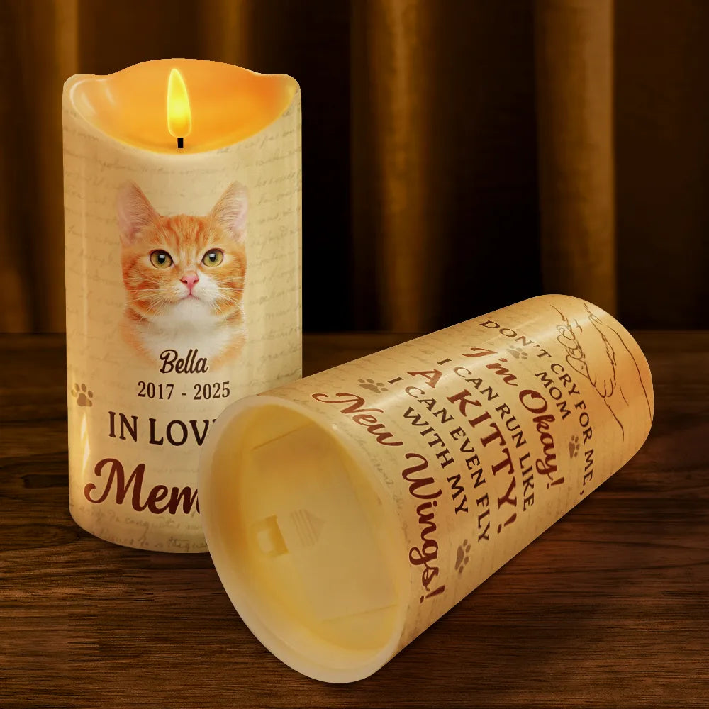 Memorial, Pet Lovers, Dog Lovers, Cat Lovers - Custom Photo Don't Cry For Me I'm Okay - Personalized Flameless LED Candle