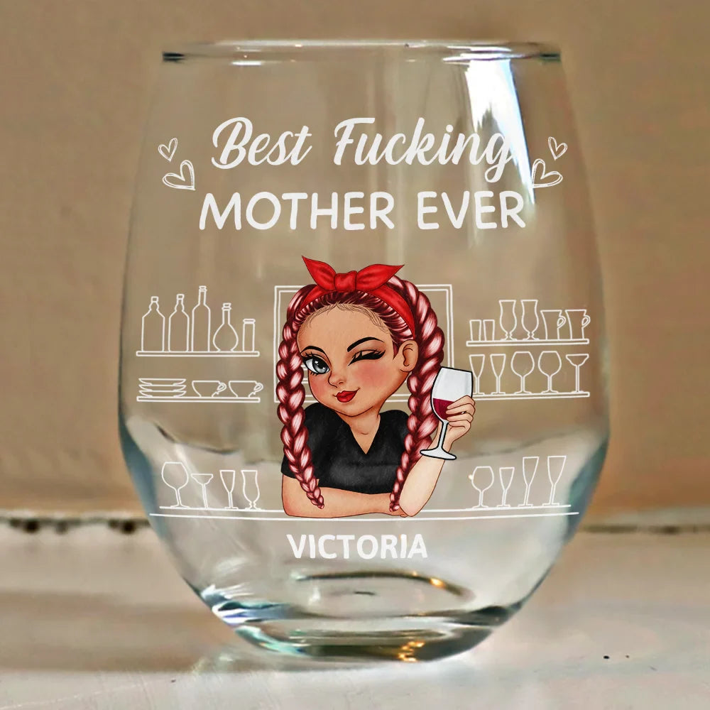 Gift For Mother - Best Mom Ever - Personalized Stemless Wine Glass