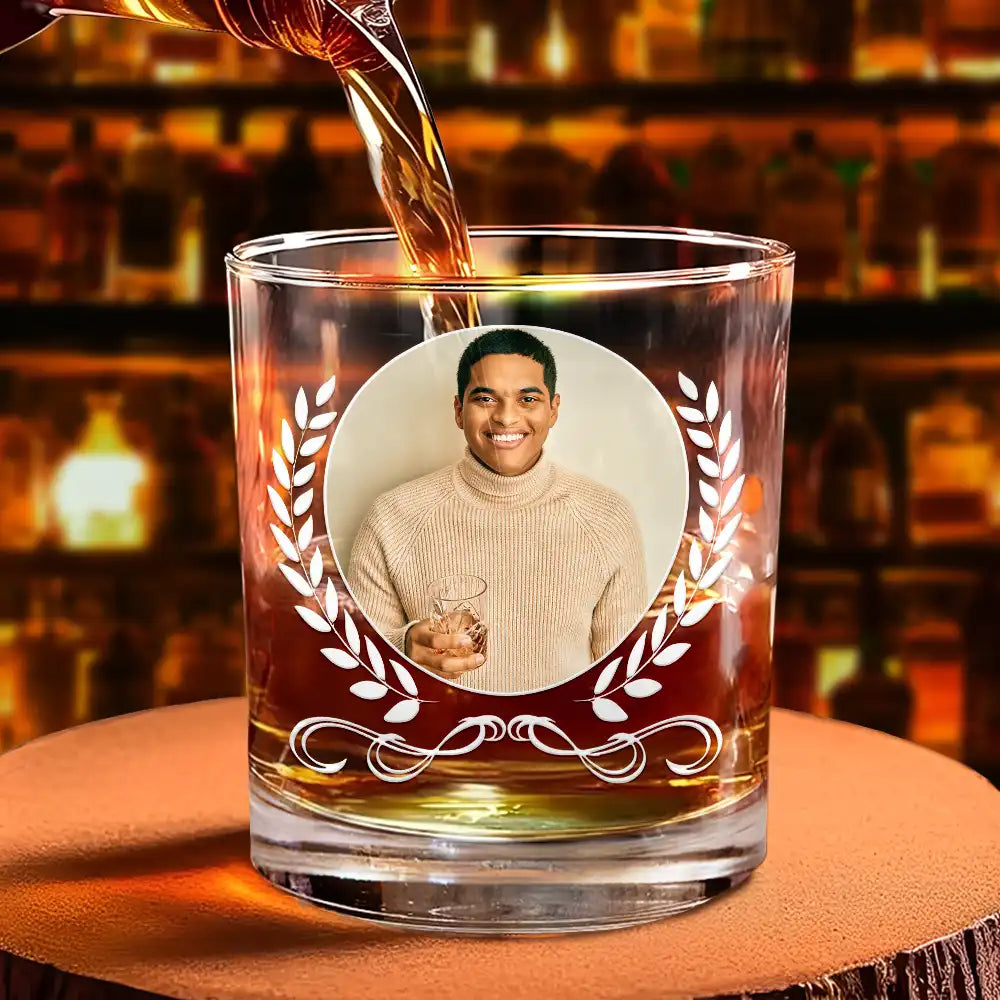Gift For Yourself, Gift For Men - Custom Photo Vintage Monogram - Personalized Whiskey Glass