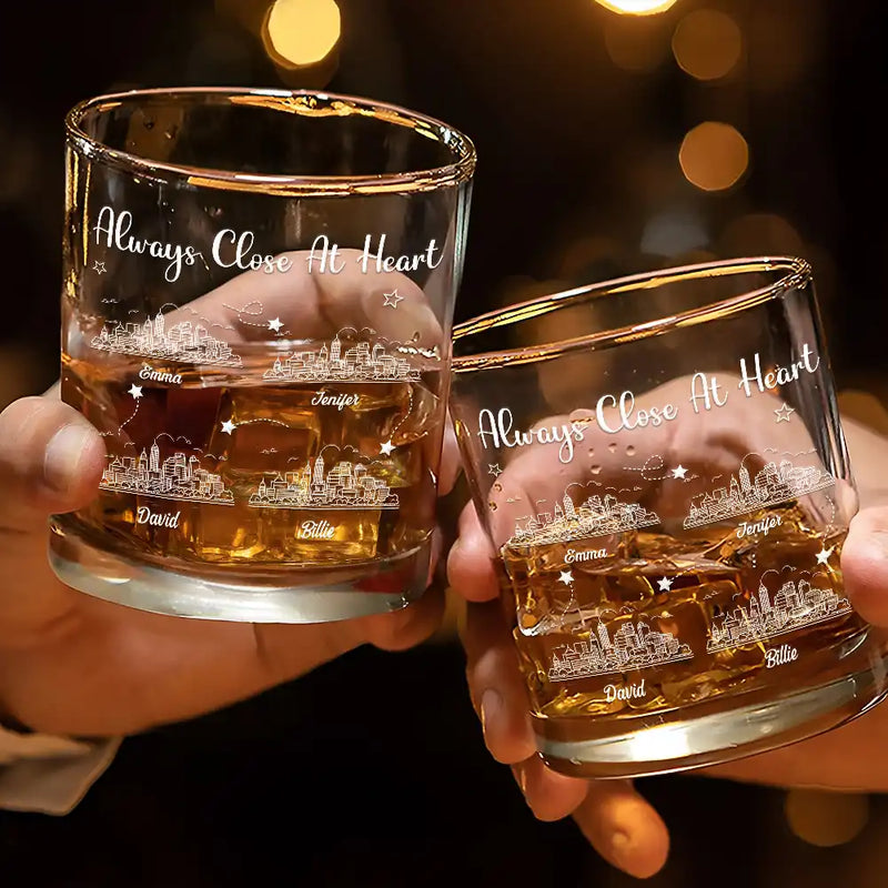 Family,Gift For Brothers,Gift For Bestie,Gift For Sisters,Happy,Gift For Sibling - Long Distance Never Too Far To Drink Together - Personalized Whiskey Glass
