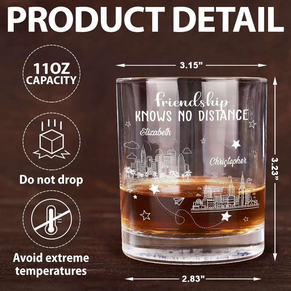Family,Gift For Brothers,Gift For Bestie,Gift For Sisters,Happy,Gift For Sibling - Long Distance Never Too Far To Drink Together - Personalized Whiskey Glass
