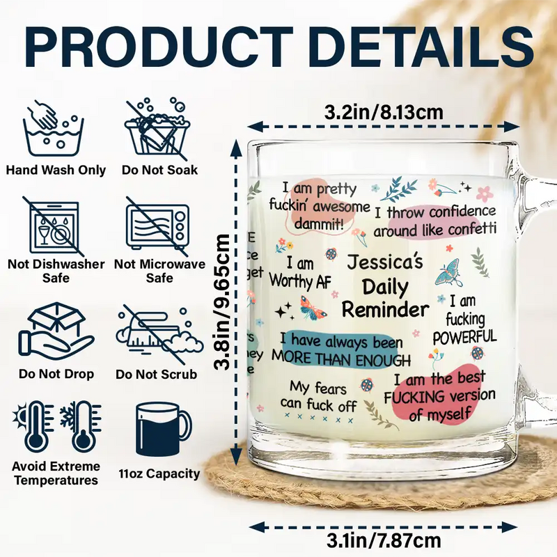 Gift For Yourself, Gift For Women - Girl's Affirmations Daily Reminder - Personalized Glass Mug

