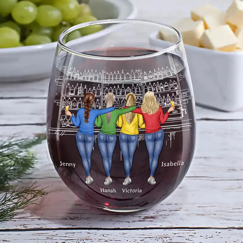 Gift For Bestie, Gift For Sisters - Wine Because Punching People Is Illegal - Personalized Stemless Wine Glass
