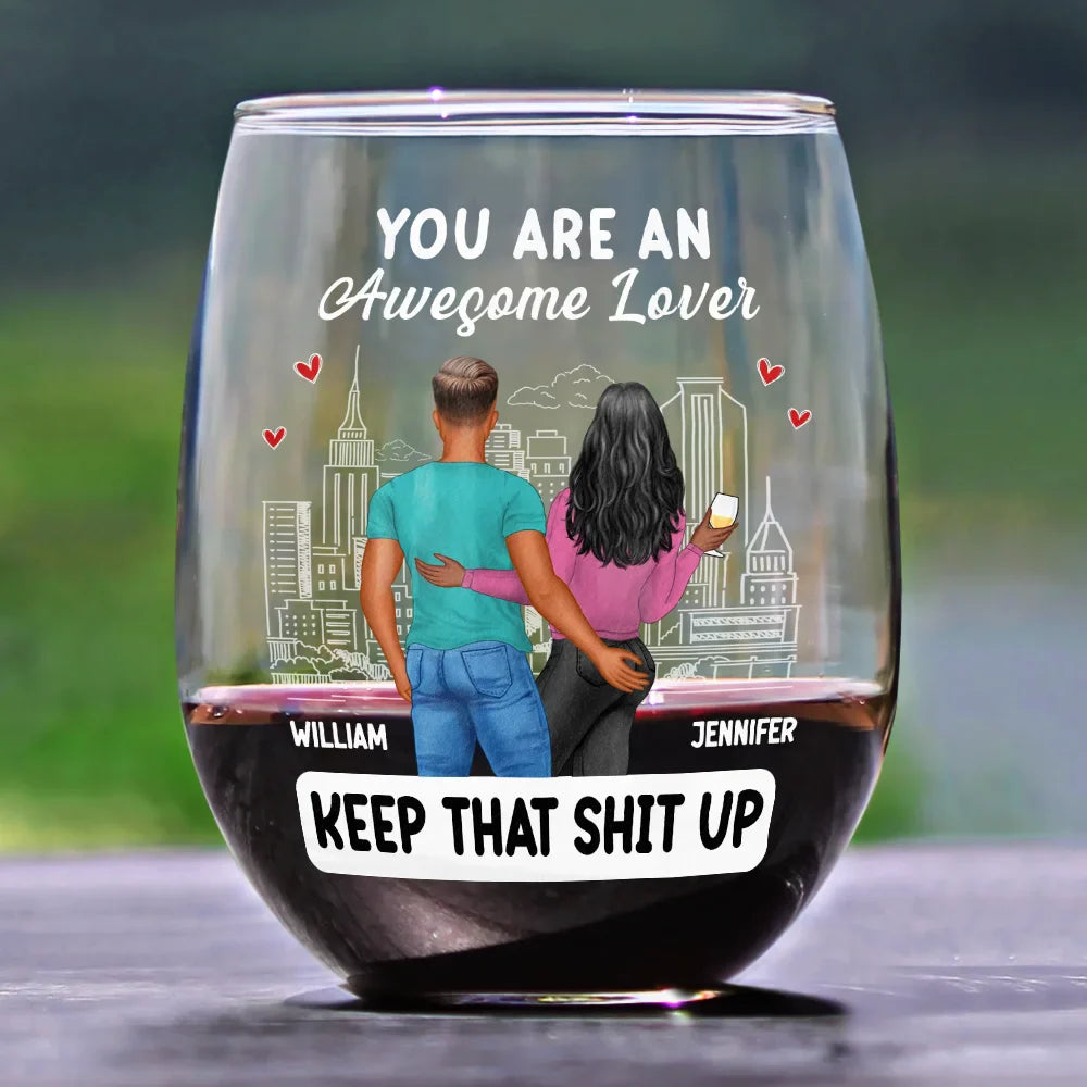 Gift For Couples, Gift For Wife, Gift For Girlfriend - You Are An Awesome Wife - Personalized Stemless Wine Glass
