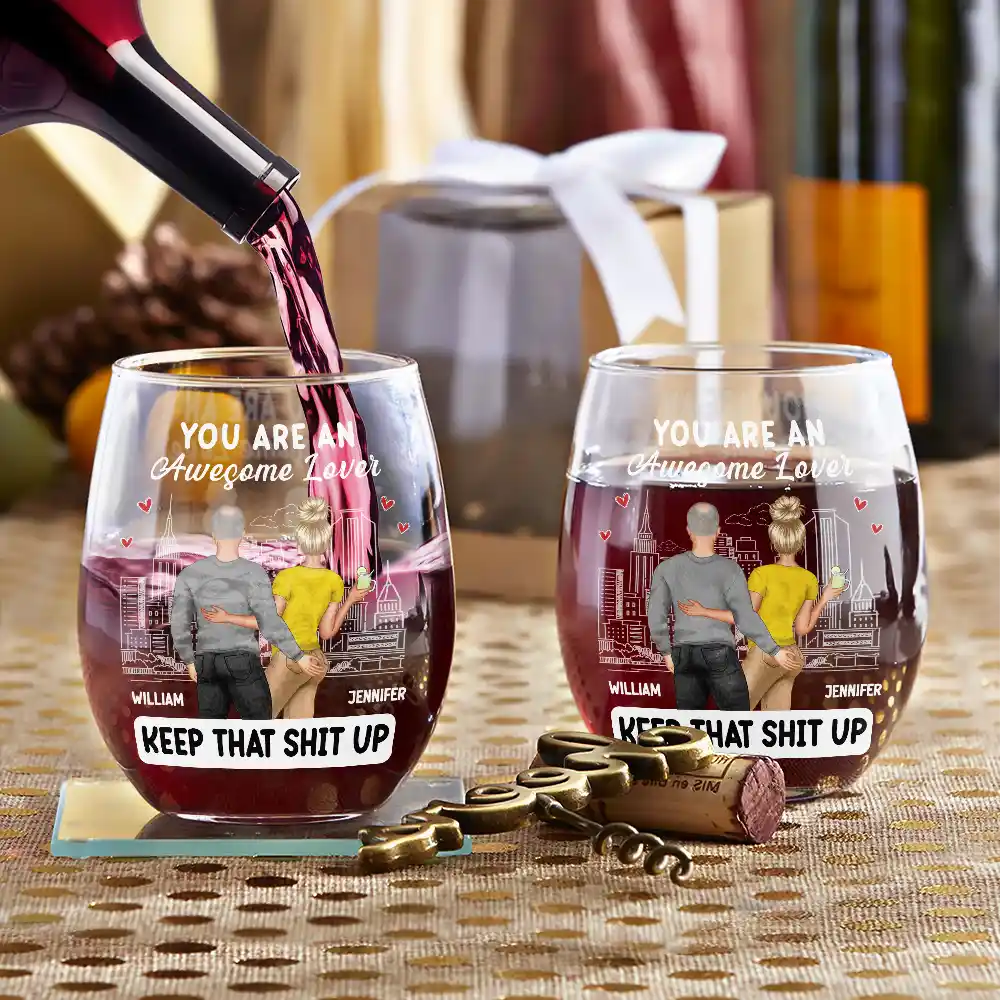 Gift For Couples, Gift For Wife, Gift For Girlfriend - You Are An Awesome Wife - Personalized Stemless Wine Glass