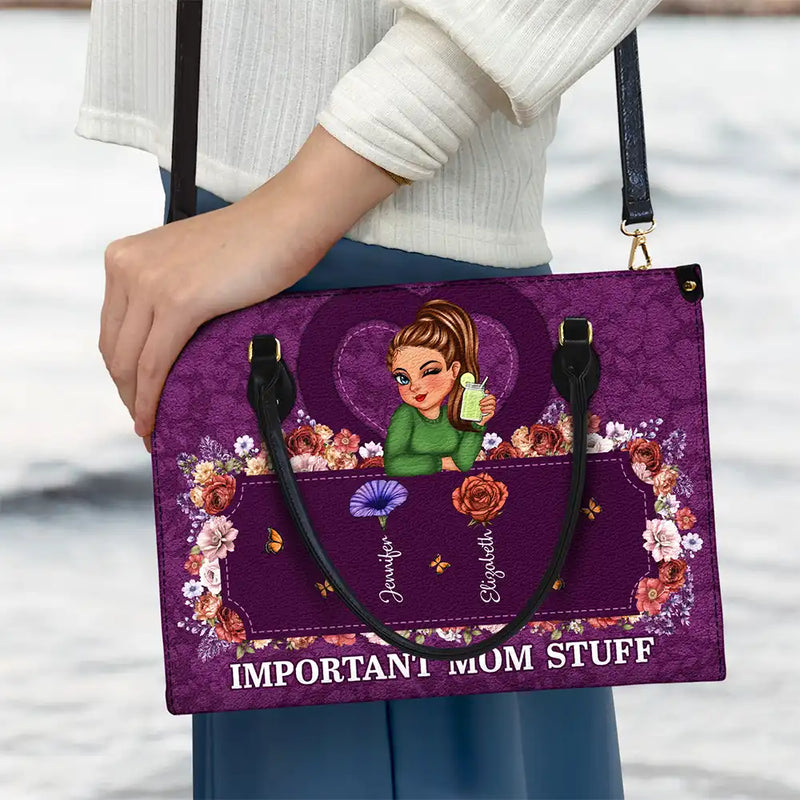Gift For Grandma, Gift For Mother - Important Nana Mom Stuff - Personalized Leather Bag