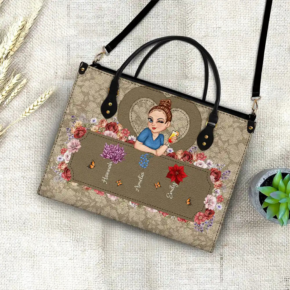 Gift For Grandma, Gift For Mother - Important Nana Mom Stuff - Personalized Leather Bag