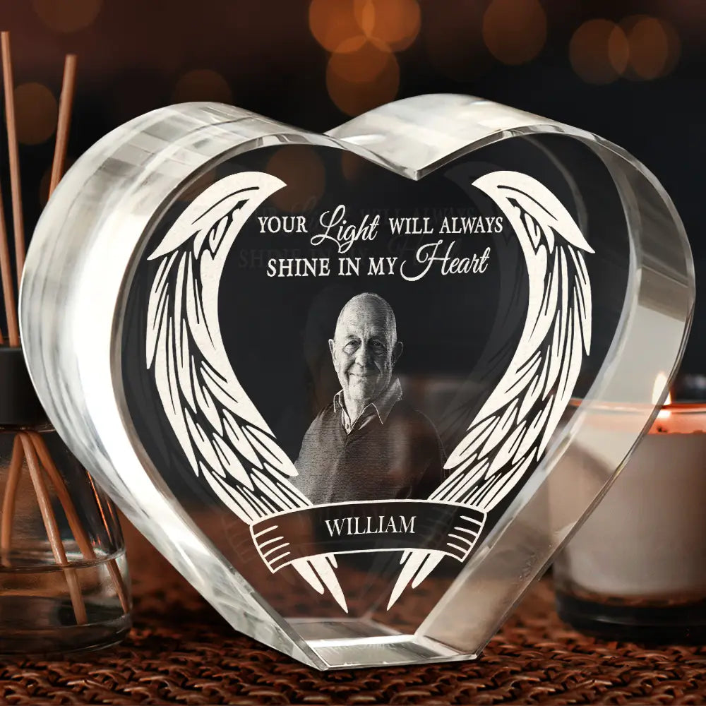Memorial,Custom Photo,Sad - Custom Photo Memorial Gift for Loved Ones - Personalized Crystal Heart