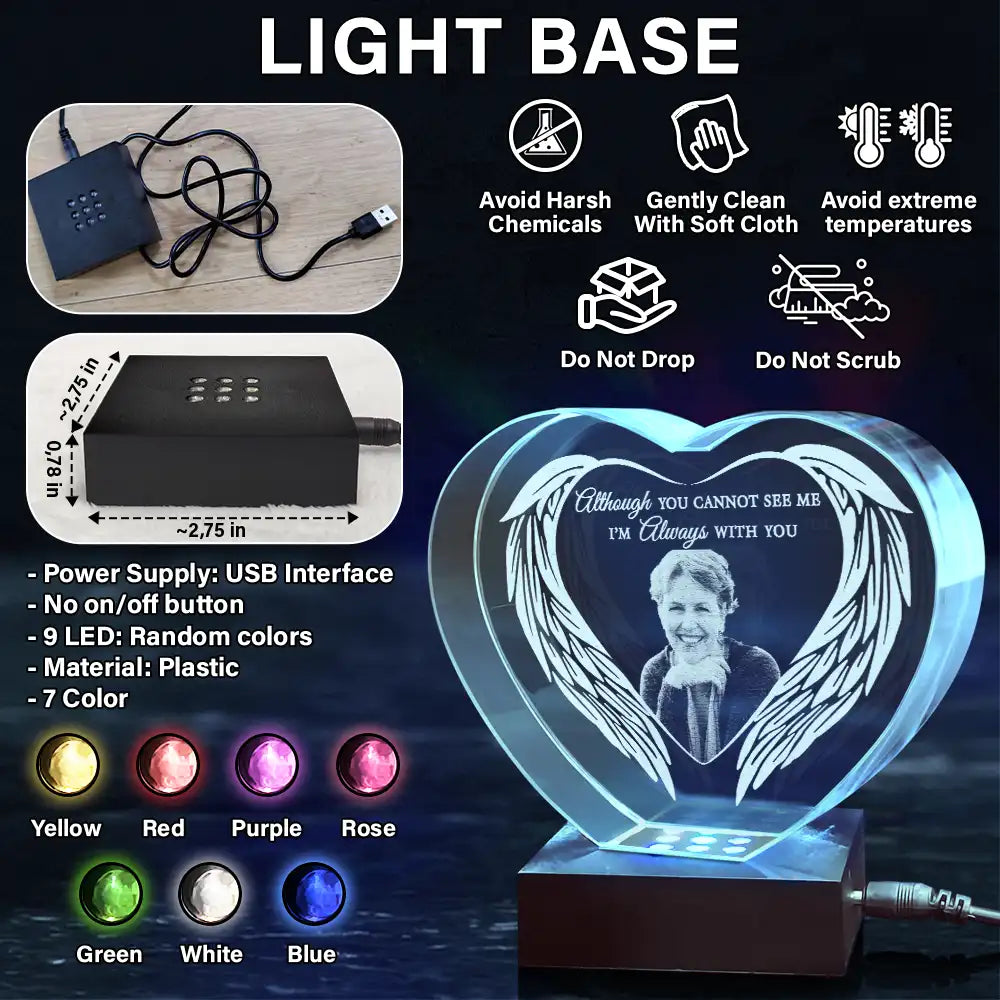 Memorial,Custom Photo,Sad,Parents,Gift For Grandparents - Custom Photo I'm Always With You - Personalized Crystal Heart