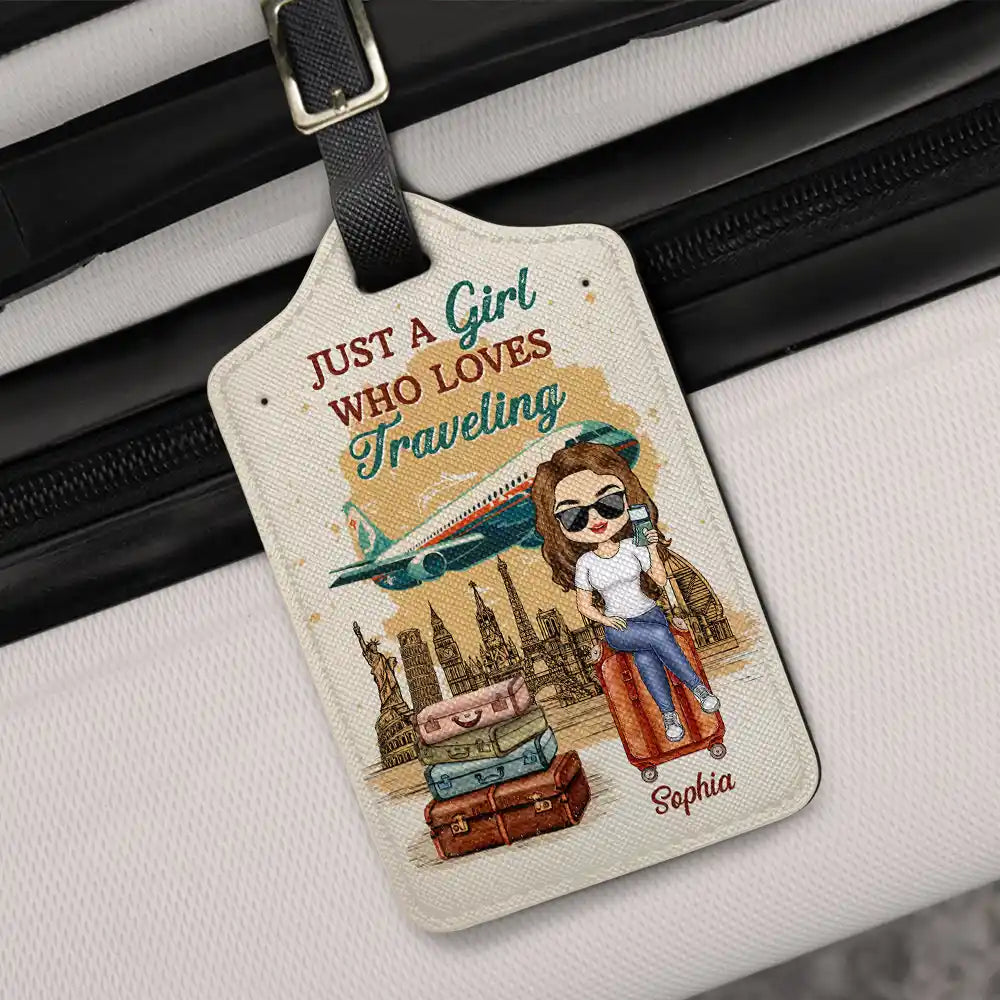 Just A Girl Boy Who Loves Traveling Vintage Style - Personalized Luggage Tag