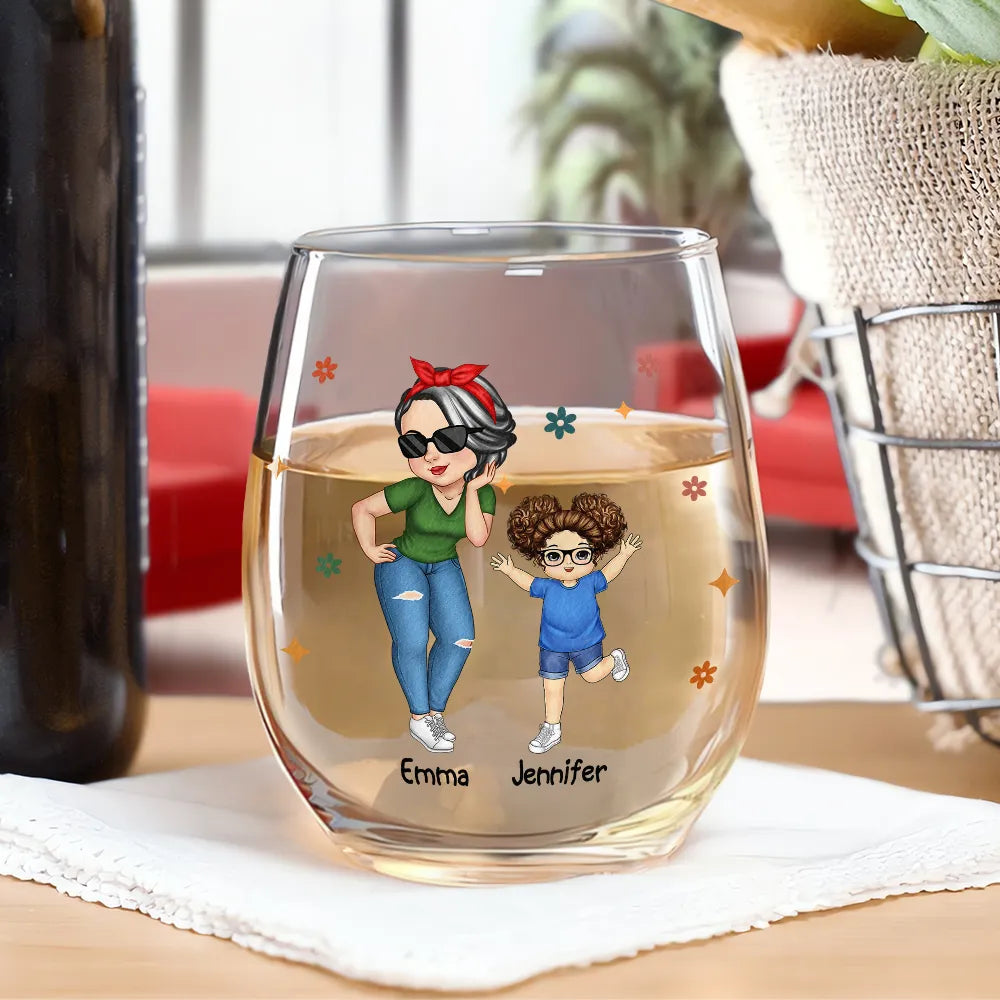 Gift For Grandma, Gift For Mother, Grandma - Grandkids, Happy - Living That Grandma Life - Personalized Stemless Wine Glass