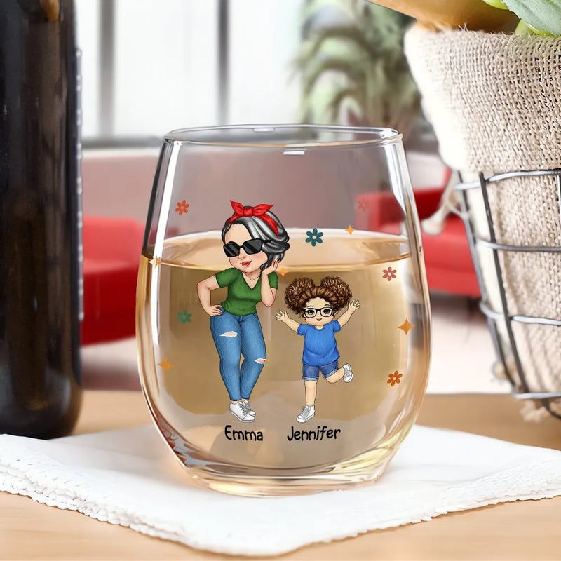 Gift For Grandma, Gift For Mother, Grandma - Grandkids, Happy - Living That Grandma Life - Personalized Stemless Wine Glass