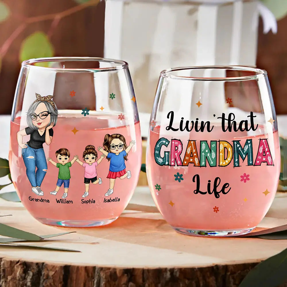 Living That Grandma Life - Personalized Stemless Wine Glass