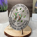 Memorial,Sad,Family - Memorial My Mind Still Talks To You - Personalized 2-Layered Wooden Plaque With Stand