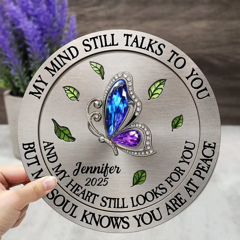 Memorial,Sad,Family - Memorial My Mind Still Talks To You - Personalized 2-Layered Wooden Plaque With Stand