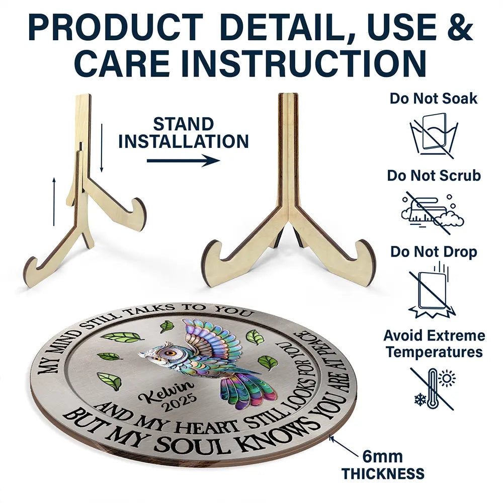 Memorial,Sad,Family - Memorial My Mind Still Talks To You - Personalized 2-Layered Wooden Plaque With Stand