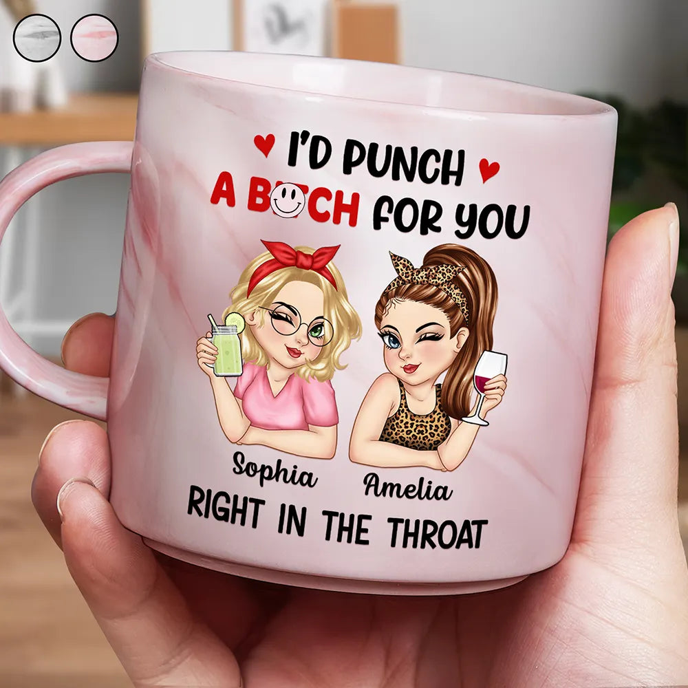 Gift For Bestie,Gift For Sisters,Happy - Right In The Throat Besties - Personalized Marble Mug