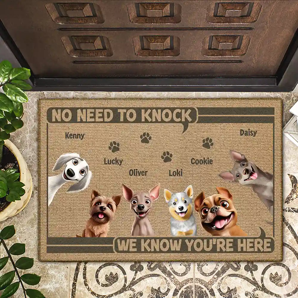 Dog Lovers, Funny - No Need To Knock We Know You're Here 3D Dog - Personalized Doormat