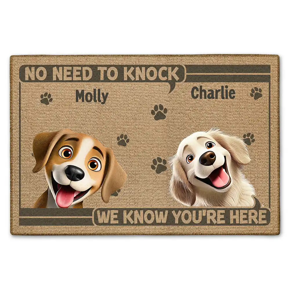 Dog Lovers, Funny - No Need To Knock We Know You're Here 3D Dog - Personalized Doormat