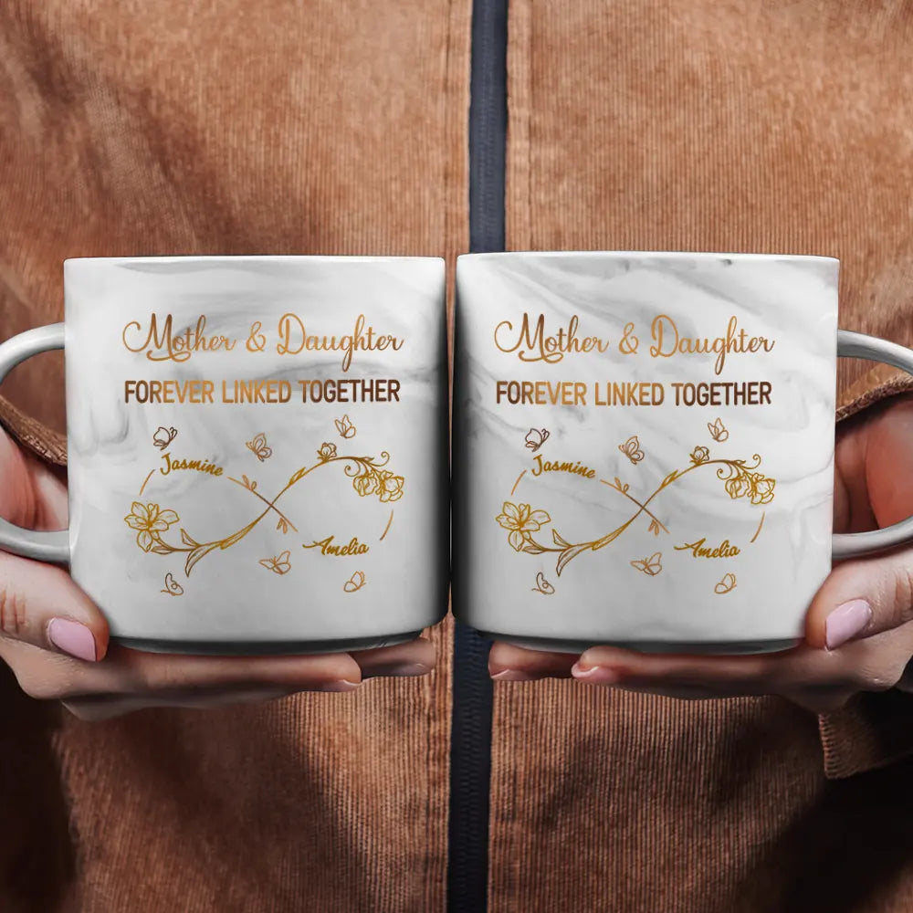 Gift For Mother, Gift For Daughter, Mom - Daughters (Adult), Love, Mom - Daughters (Young) - The Love Between Mother & Daughter Is Forever - Personalized Marble Mug