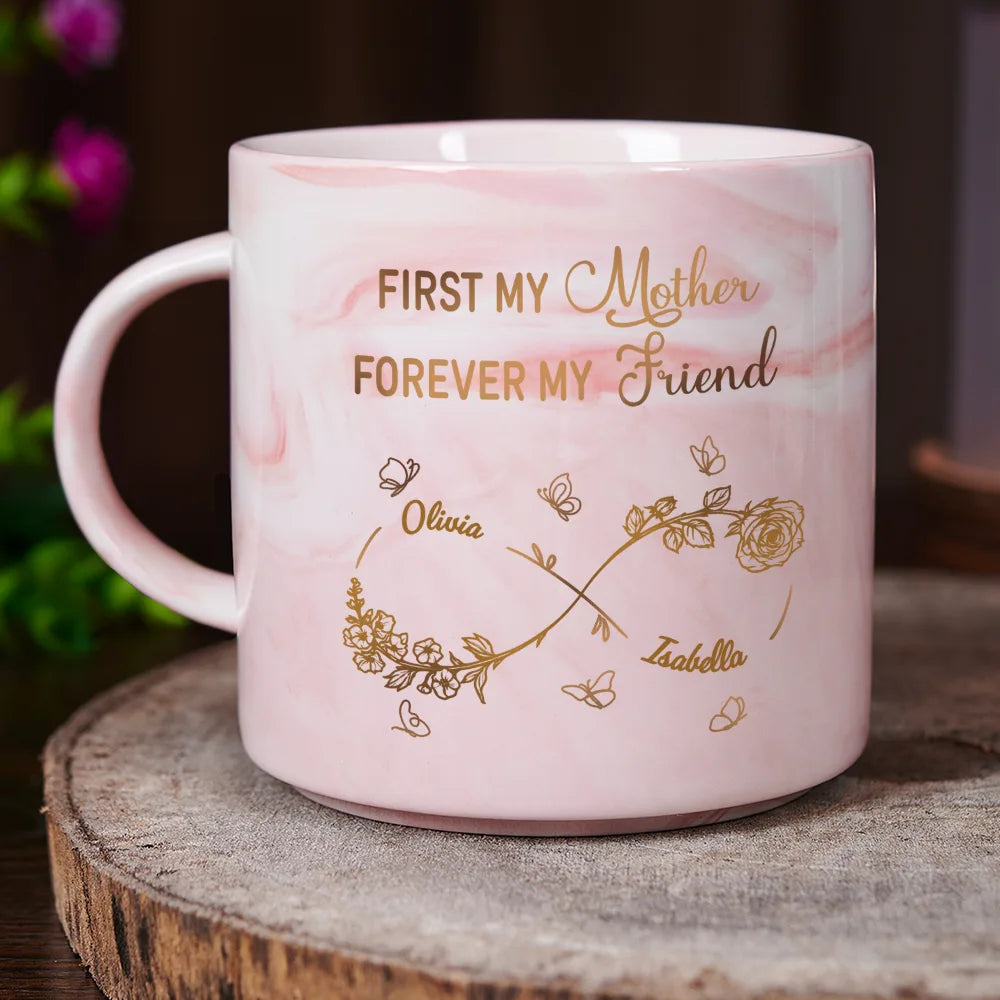 Gift For Mother, Gift For Daughter, Mom - Daughters (Adult), Love, Mom - Daughters (Young) - The Love Between Mother & Daughter Is Forever - Personalized Marble Mug