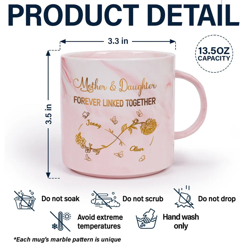 Gift For Mother, Gift For Daughter, Mom - Daughters (Adult), Love, Mom - Daughters (Young) - The Love Between Mother & Daughter Is Forever - Personalized Marble Mug