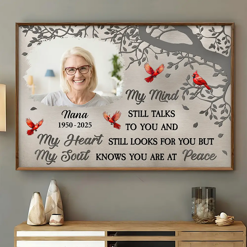 Memorial,Family,Sad,Parents,Gift For Grandparents,Gift For Sibling - Custom Photo Memorial My Mind Still Talks To You - Personalized Poster