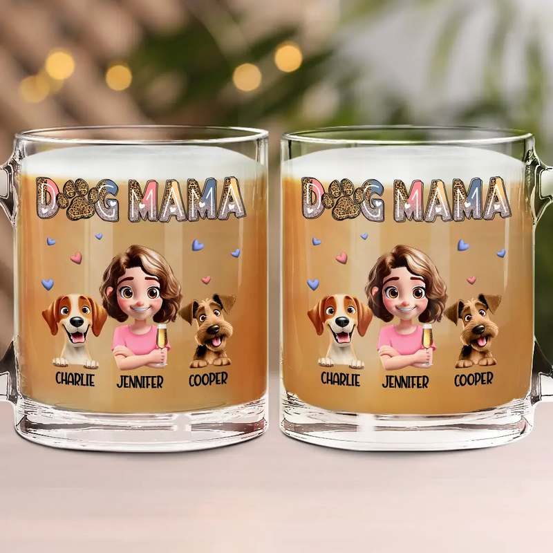 Dog Lovers, Dog Mom, Pet Lovers, Pet Mom, Happy - Dog Mom Dog Mama 3D Effect - Personalized Glass Mug