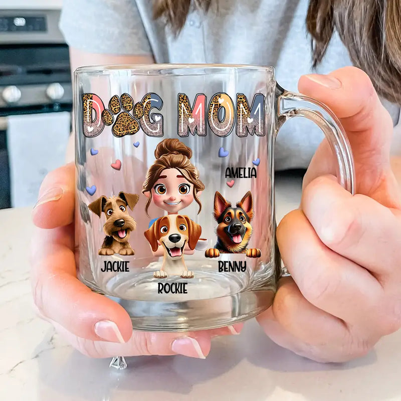 Dog Lovers, Dog Mom, Pet Lovers, Pet Mom, Happy - Dog Mom Dog Mama 3D Effect - Personalized Glass Mug