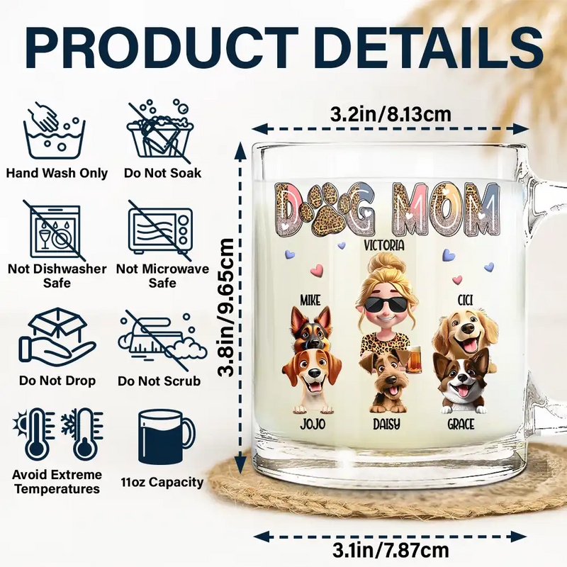 Dog Lovers, Dog Mom, Pet Lovers, Pet Mom, Happy - Dog Mom Dog Mama 3D Effect - Personalized Glass Mug