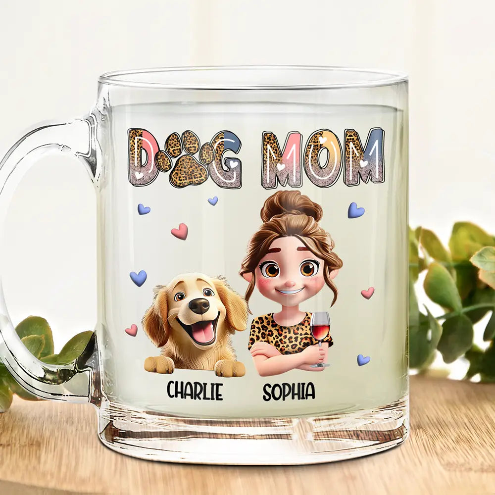 Dog Lovers, Dog Mom, Pet Lovers, Pet Mom, Happy - Dog Mom Dog Mama 3D Effect - Personalized Glass Mug