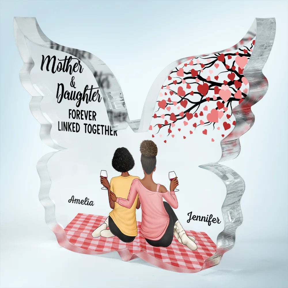 Gift For Mother,Mom,Children - Mother And Children Forever Linked Together - Personalized Butterfly Shaped Acrylic Plaque