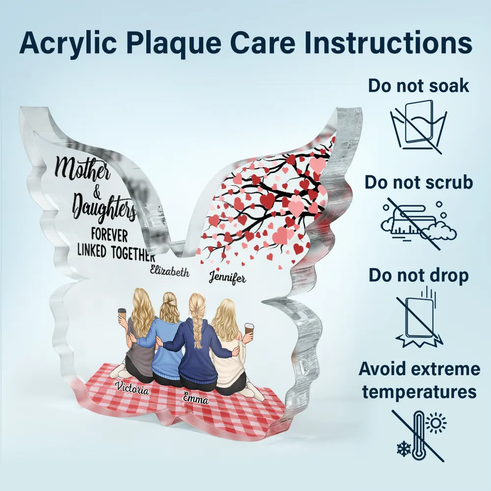 Gift For Mother,Mom,Children - Mother And Children Forever Linked Together - Personalized Butterfly Shaped Acrylic Plaque