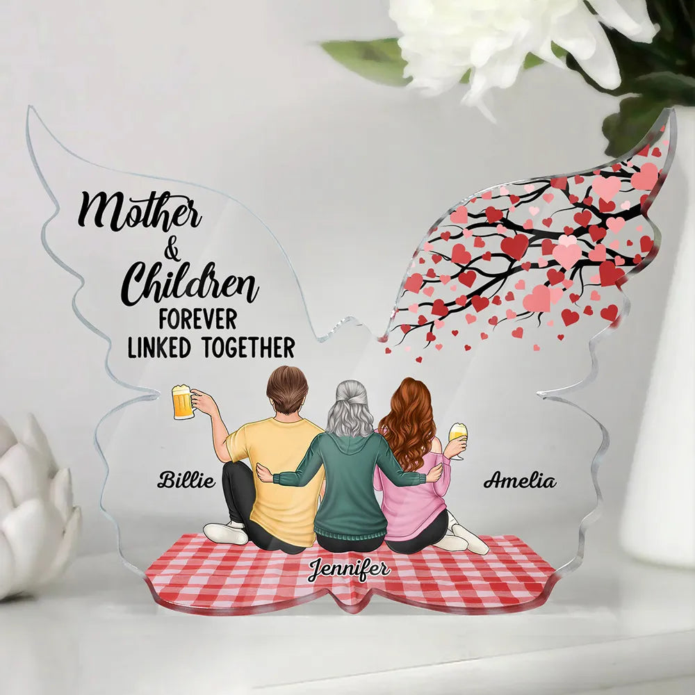 Gift For Mother,Mom,Children - Mother And Children Forever Linked Together - Personalized Butterfly Shaped Acrylic Plaque