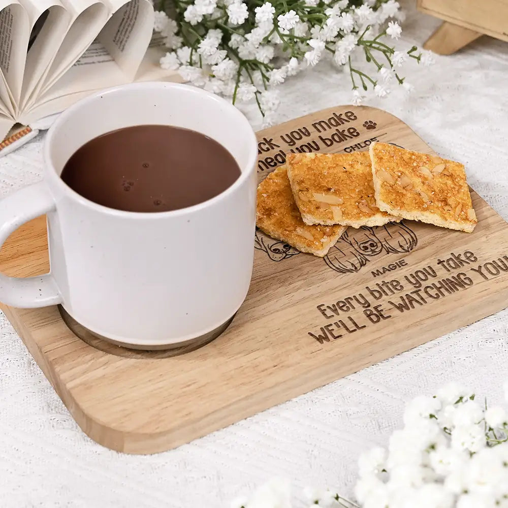 Dog Lovers,Dog Mom,Dog Dad,Pet Lovers,Pet Mom,Pet Dad - Every Bite You Take We Will Be Watching You - Personalized Serving Board With Cup Holder