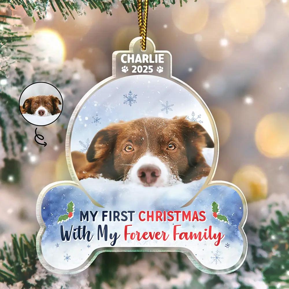 Custom Photo First Christmas With My Forever Family - Personalized Custom Shaped Acrylic Ornament