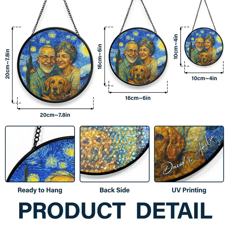 Gift For Couples,Gift For Husband,Gift For Wife,Gift For Boyfriend,Gift For Girlfriend,Custom Photo,Love - Custom Photo Couple Under The Starry Night - Personalized Stained Glass Window Hanging Suncatcher