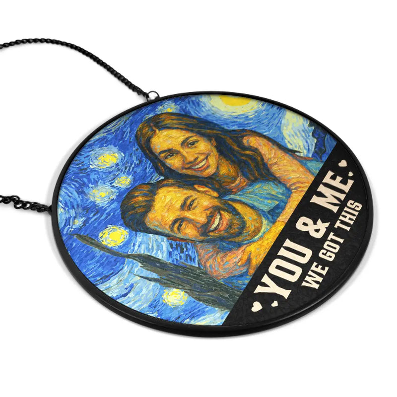 Gift For Couples,Gift For Husband,Gift For Wife,Gift For Boyfriend,Gift For Girlfriend - Custom Photo You And Me We Got This Under Starry Night - Personalized Stained Glass Window Hanging Suncatcher