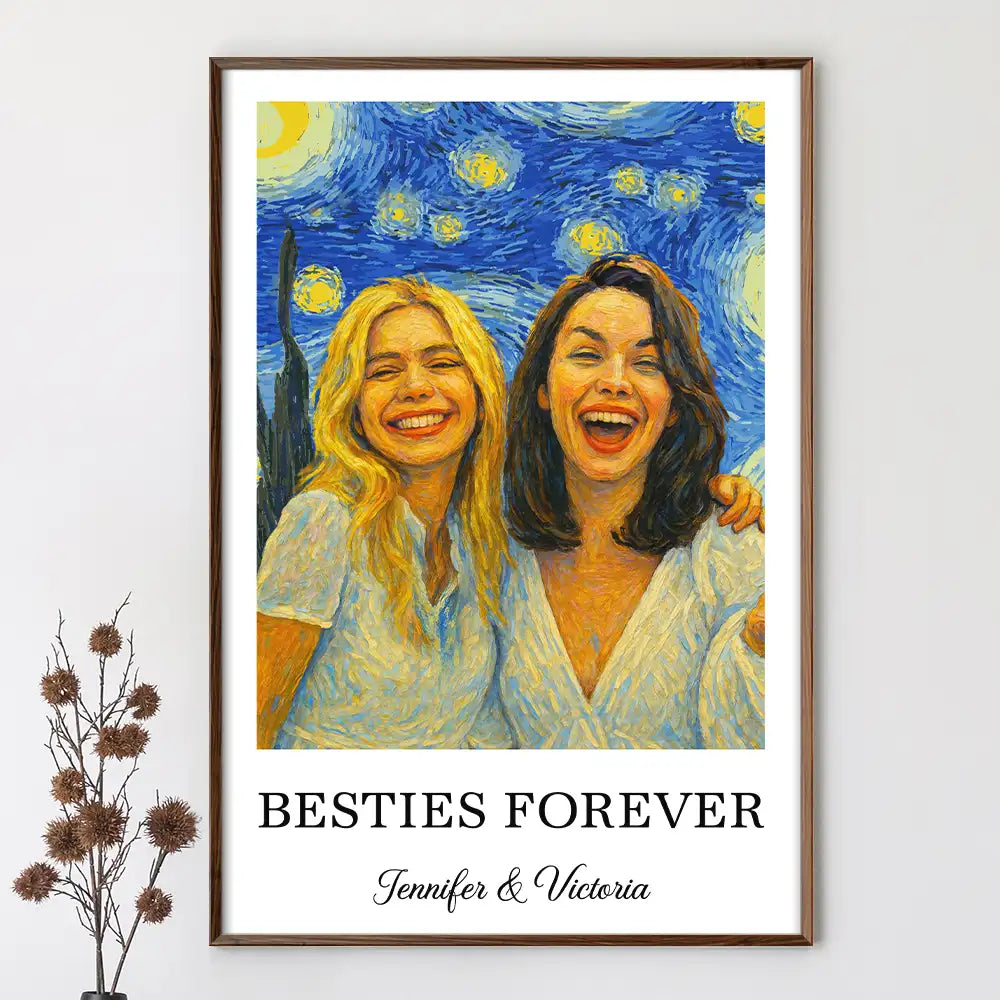 Gift For Bestie,Gift For Sisters,Happy,Custom Photo - Custom Photo A True Friendship Is A Journey Without An End Starry Night - Personalized Poster