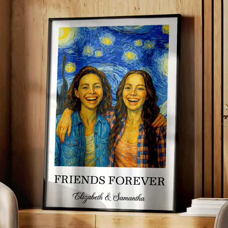 Gift For Bestie,Gift For Sisters,Happy,Custom Photo - Custom Photo A True Friendship Is A Journey Without An End Starry Night - Personalized Poster