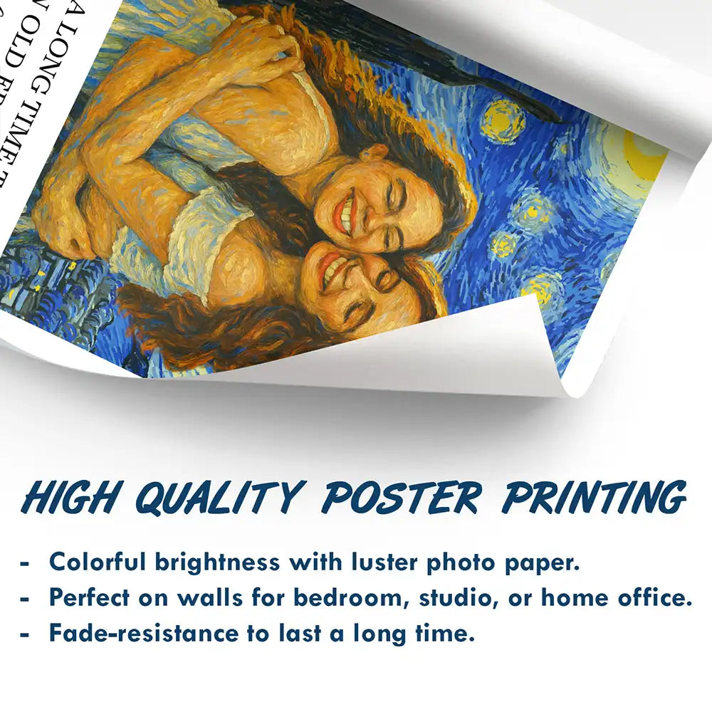 Gift For Bestie,Gift For Sisters,Happy,Custom Photo - Custom Photo A True Friendship Is A Journey Without An End Starry Night - Personalized Poster