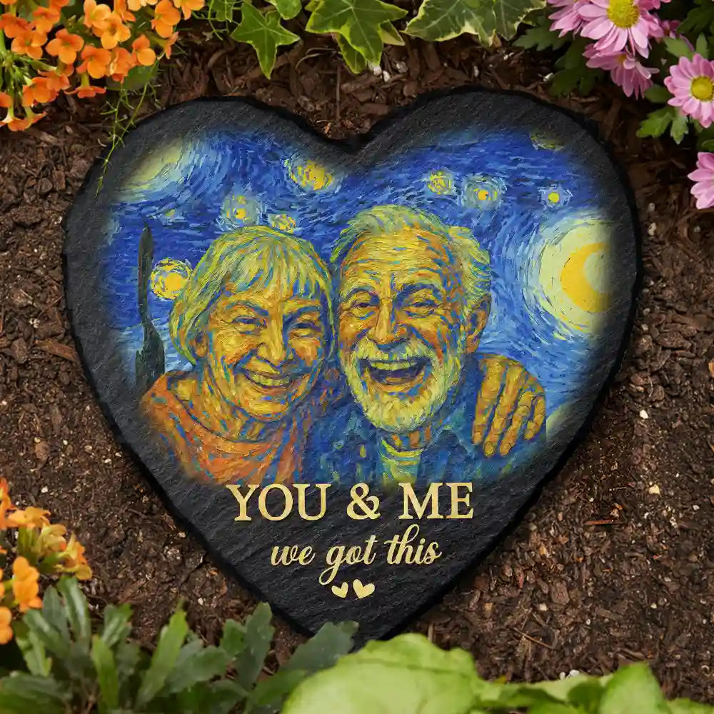 Gift For Couples,Gift For Husband,Gift For Wife,Gift For Boyfriend,Gift For Girlfriend - Custom Photo You & Me We Got This Under Starry Night - Personalized Heart Memorial Garden Stone